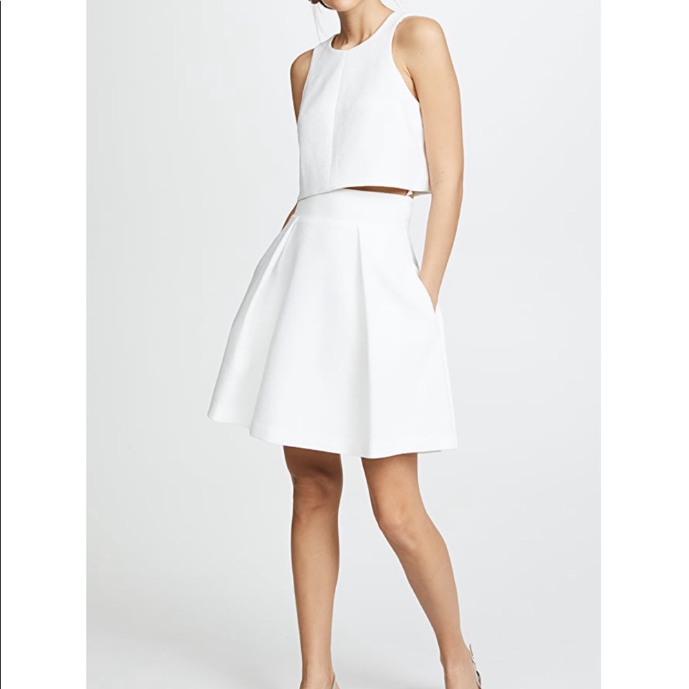 Black Halo White Sleeveless Mini Dress with Flared Skirt
